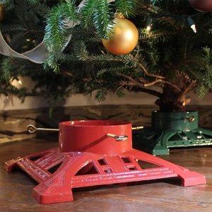 John Wright red enamel cast iron Christmas tree stand
